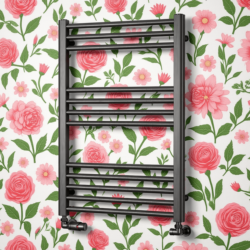 Reina Ottone Brushed Gun Metal Steel Bathroom Radiator in 800H x 500W