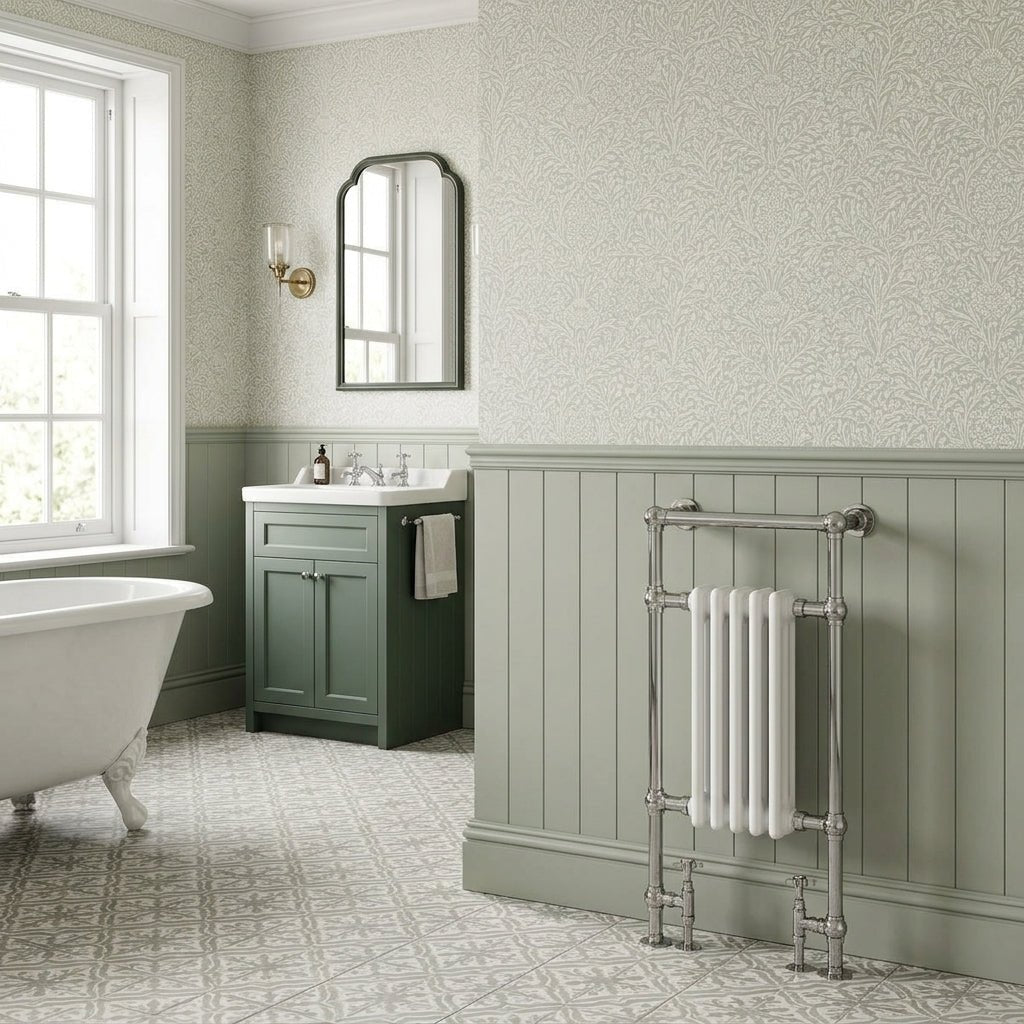 Reina Oxford Traditional Designer Steel Bathroom Radiator in Chrome & White