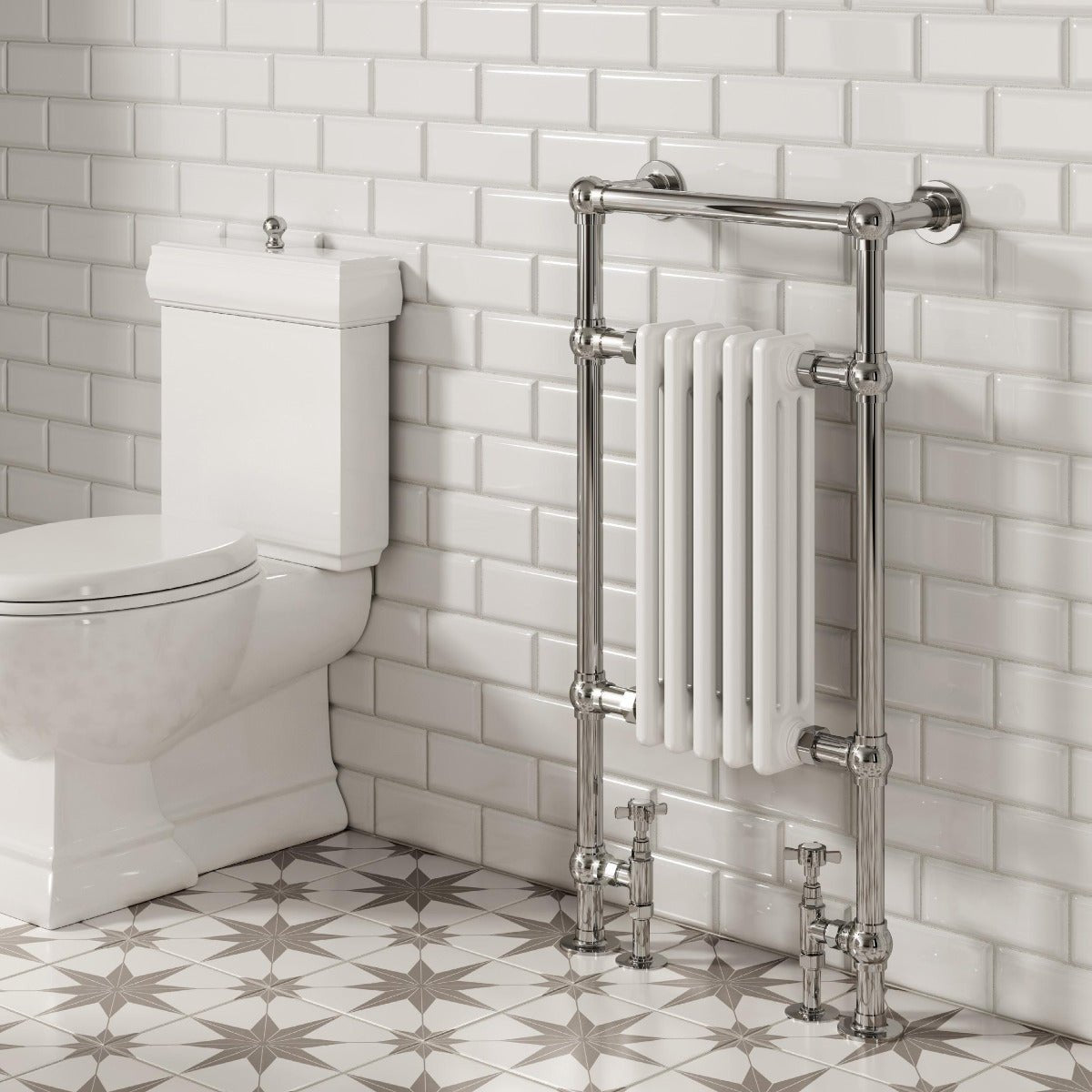 Reina Oxford Traditional Designer Steel Bathroom Radiator in Chrome & White