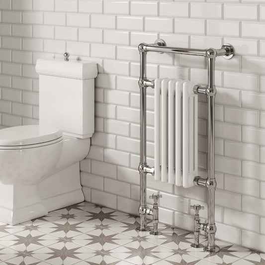 Reina Oxford Traditional Designer Steel Bathroom Radiator in Chrome & White