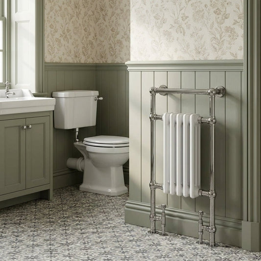 Reina Oxford Traditional Designer Steel Bathroom Radiator in Chrome & White