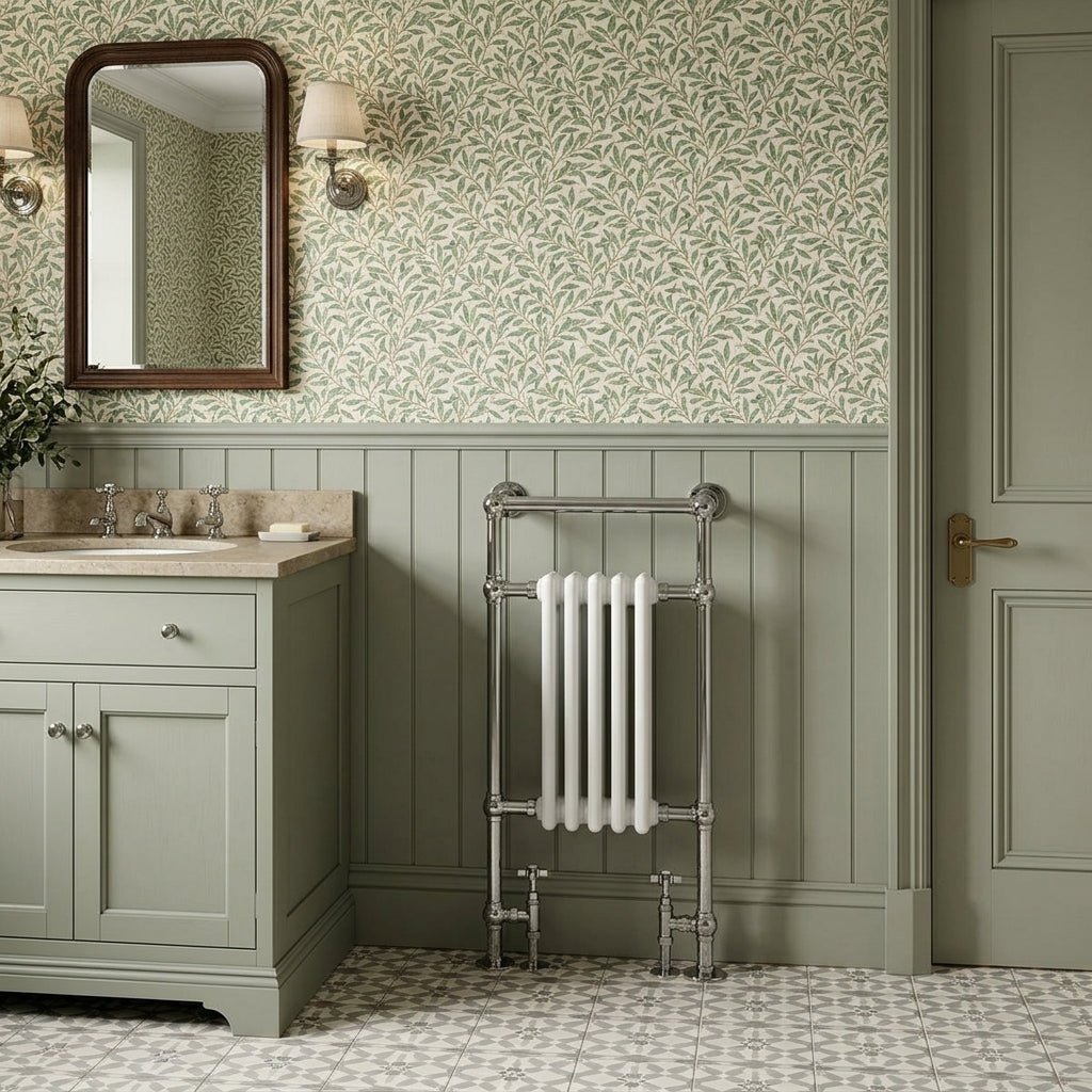 Reina Oxford Traditional Designer Steel Bathroom Radiator in Chrome & White