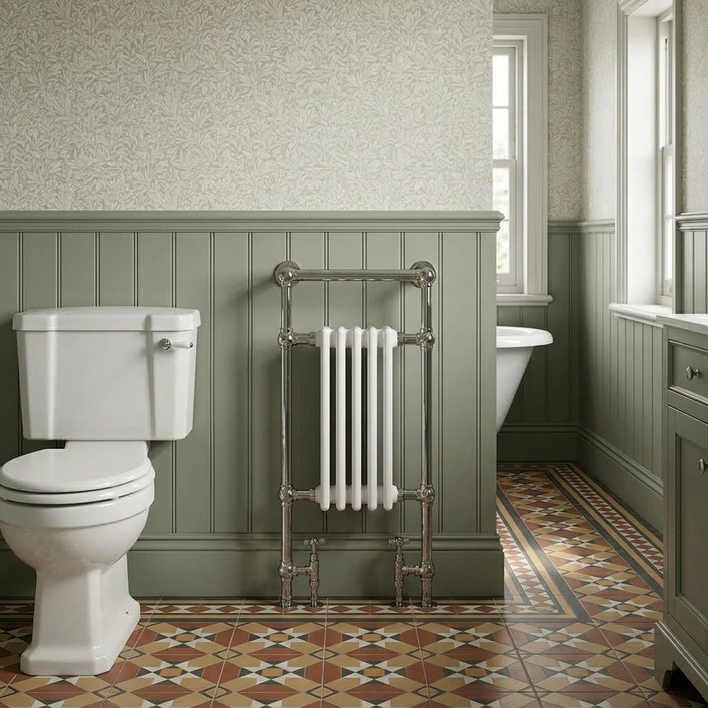 Reina Oxford Traditional Designer Steel Bathroom Radiator in Chrome & White