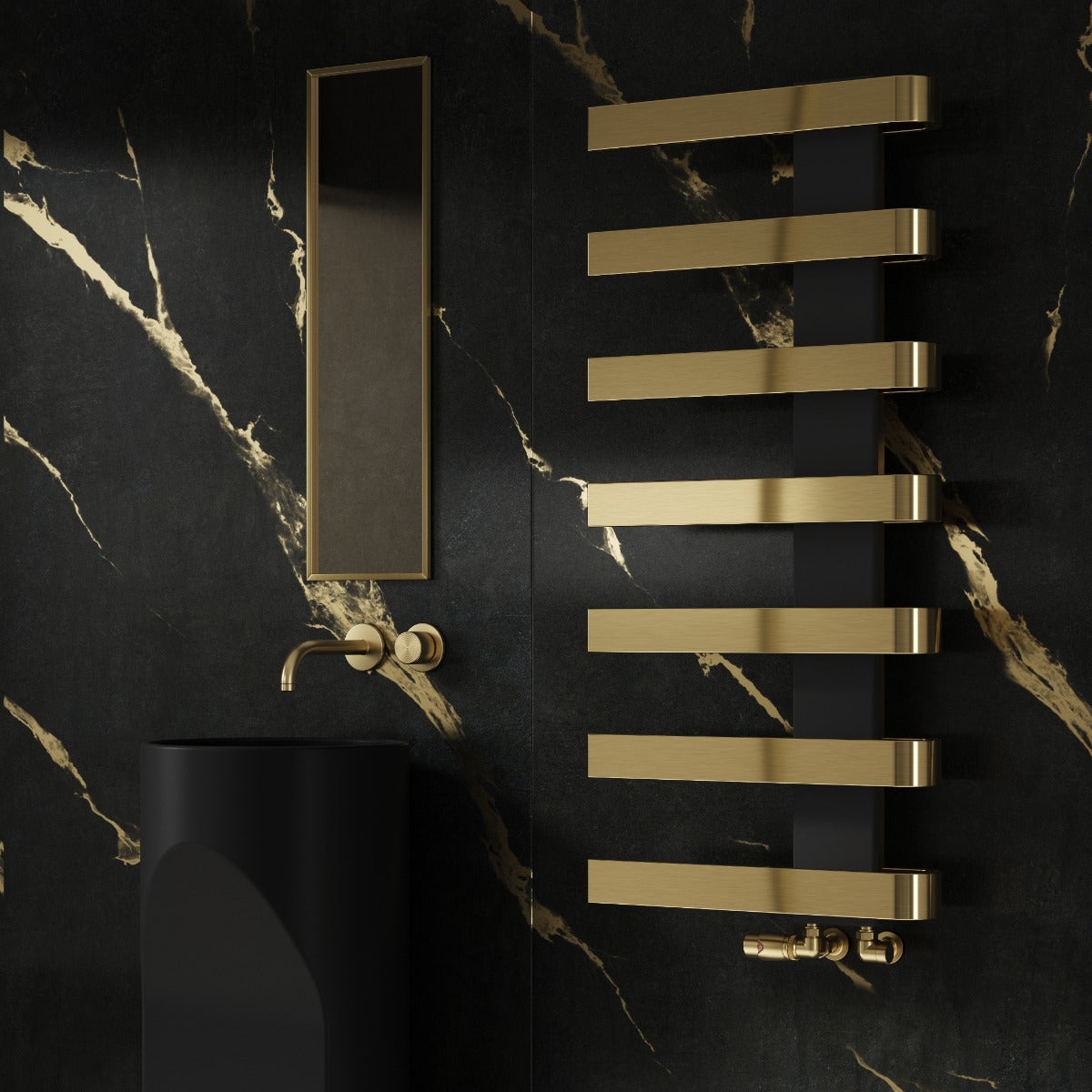 Reina Panaro Opulent Designer Bathroom Towel Radiator in Brushed Brass