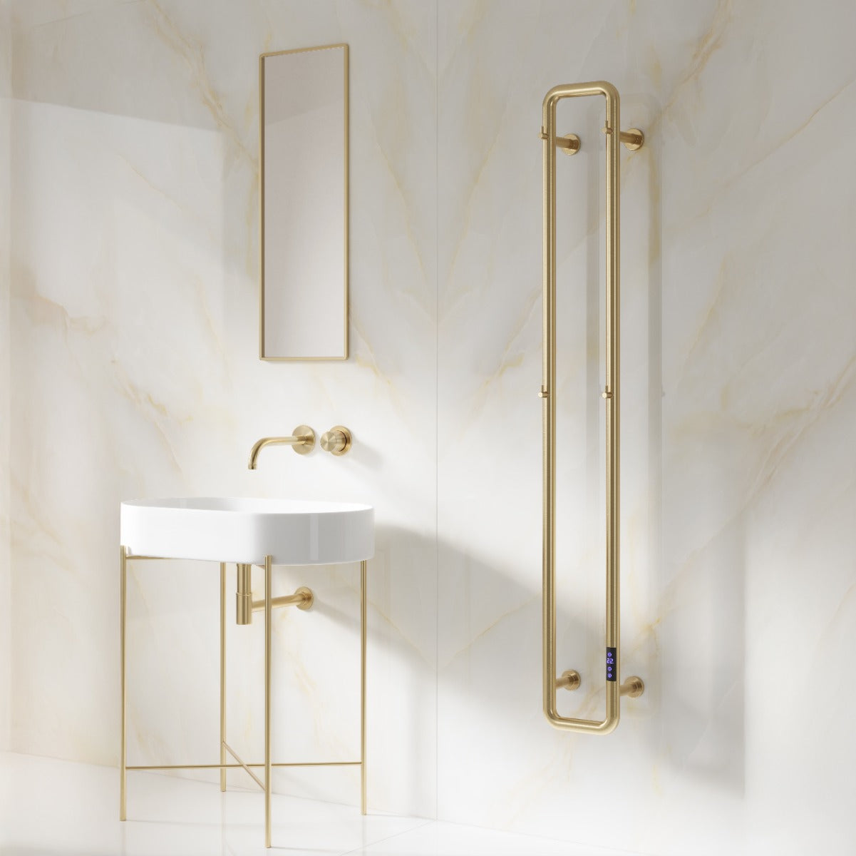 Reina Pelmo Dry Electric Vertical Pipe Radiator in Brushed Brass 1500H x 200W