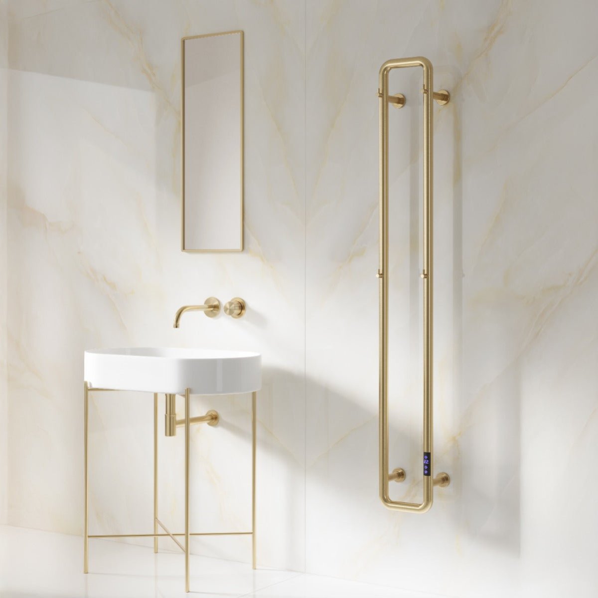 Reina Pelmo Steel Dry Electric Vertical Pipe Radiator in Brushed Brass in Brushed Brass