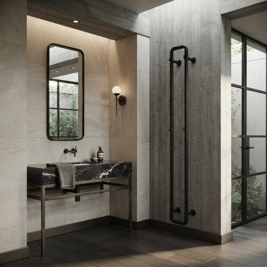 Reina Pelmo Steel Dry Electric Vertical Pipe Radiator in Matt Black