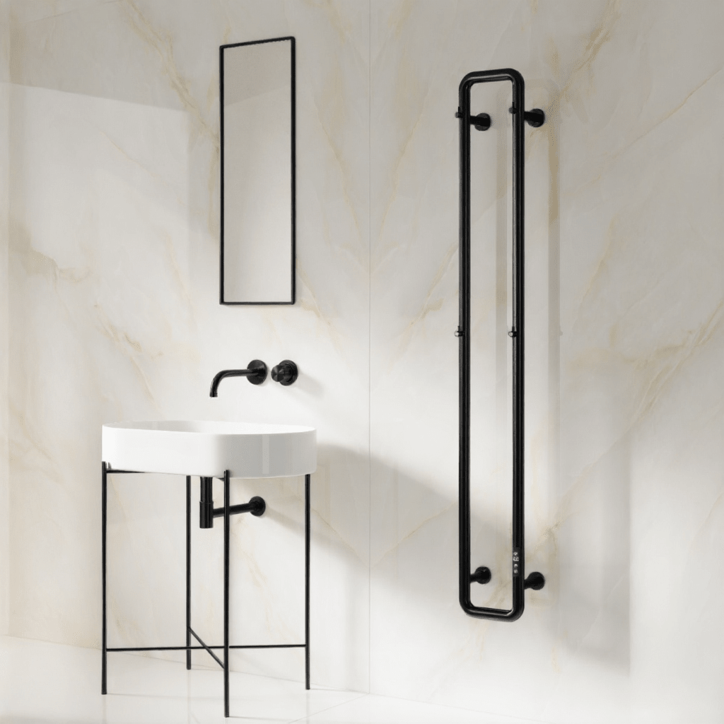 Reina Pelmo Steel Dry Electric Vertical Pipe Radiator in Matt Black