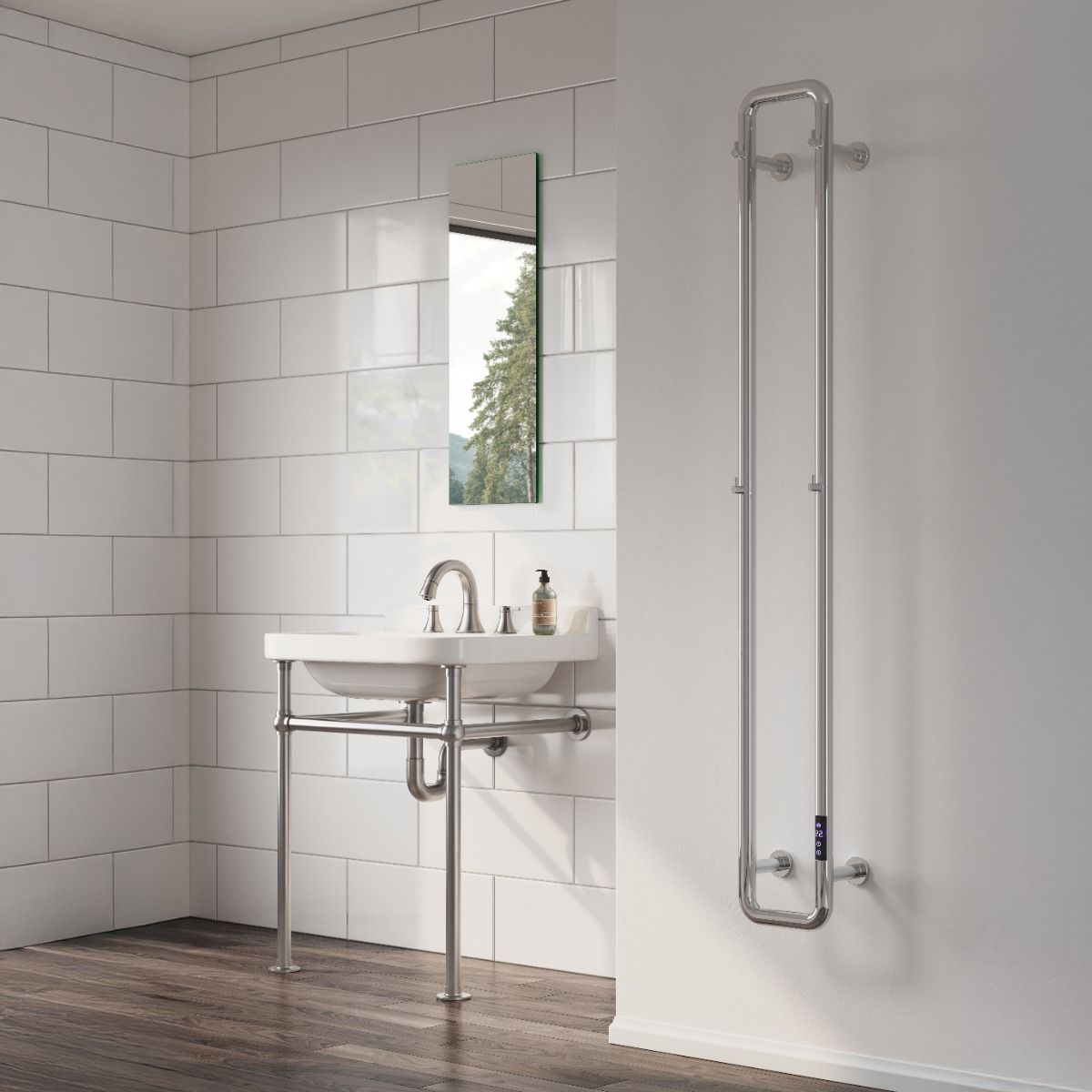 Reina Pelmo Steel Dry Electric Vertical Pipe Radiator in Polished Stainless Steel
