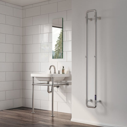 Reina Pelmo Steel Dry Electric Vertical Pipe Radiator in Polished Stainless Steel