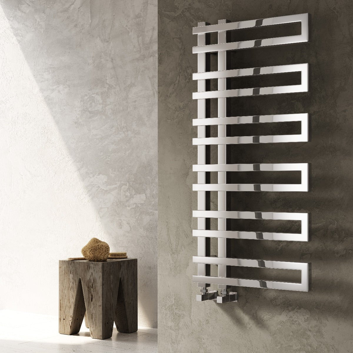 Reina Pietra Modern Wall Mounted Heated Steel Towel Rail in 530H x 530W