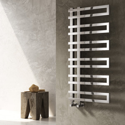 Reina Pietra Modern Wall Mounted Heated Steel Towel Rail in 530H x 530W