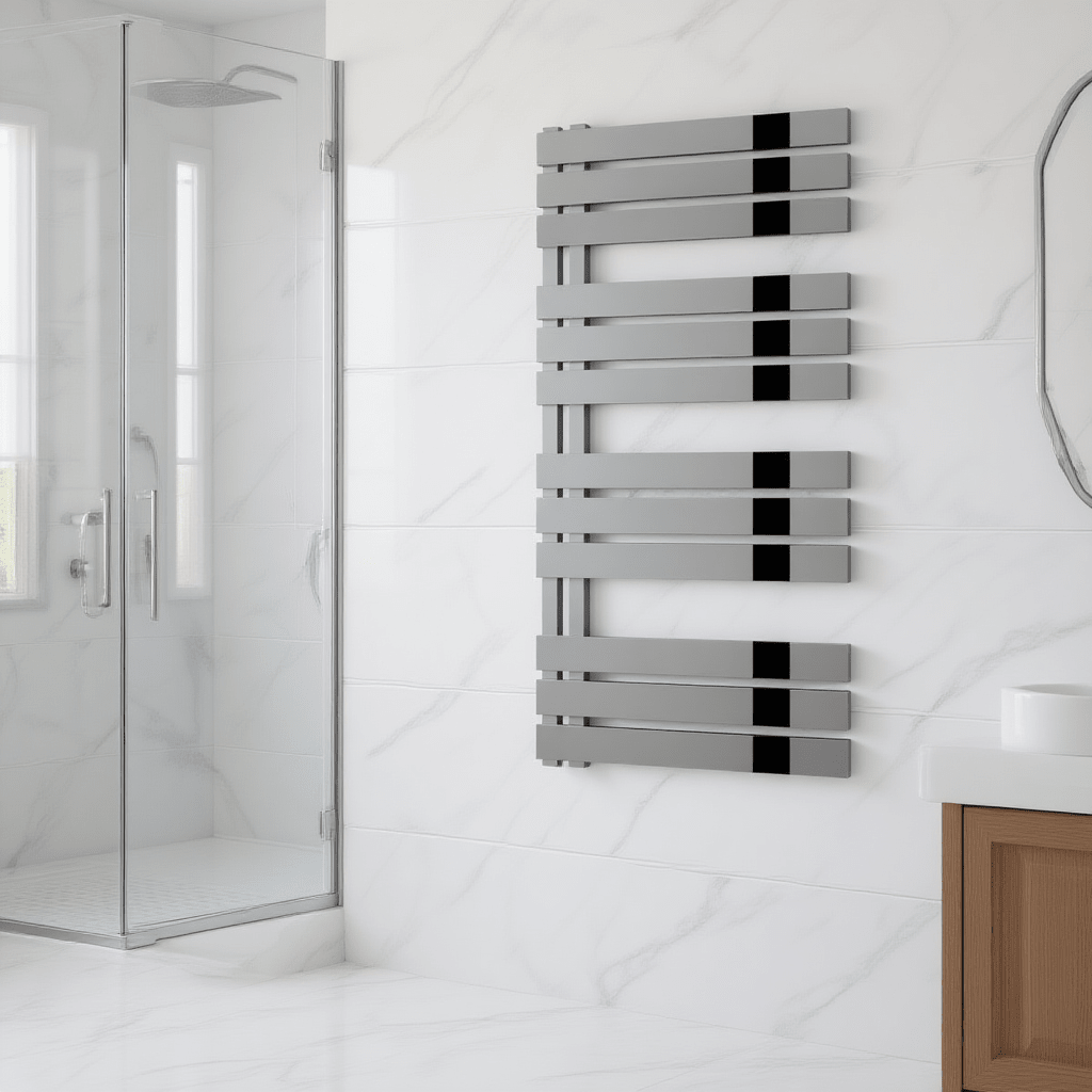 Reina Ricadi Tiered Polished Stainless Steel Bathroom Radiator in 1140H x 500W