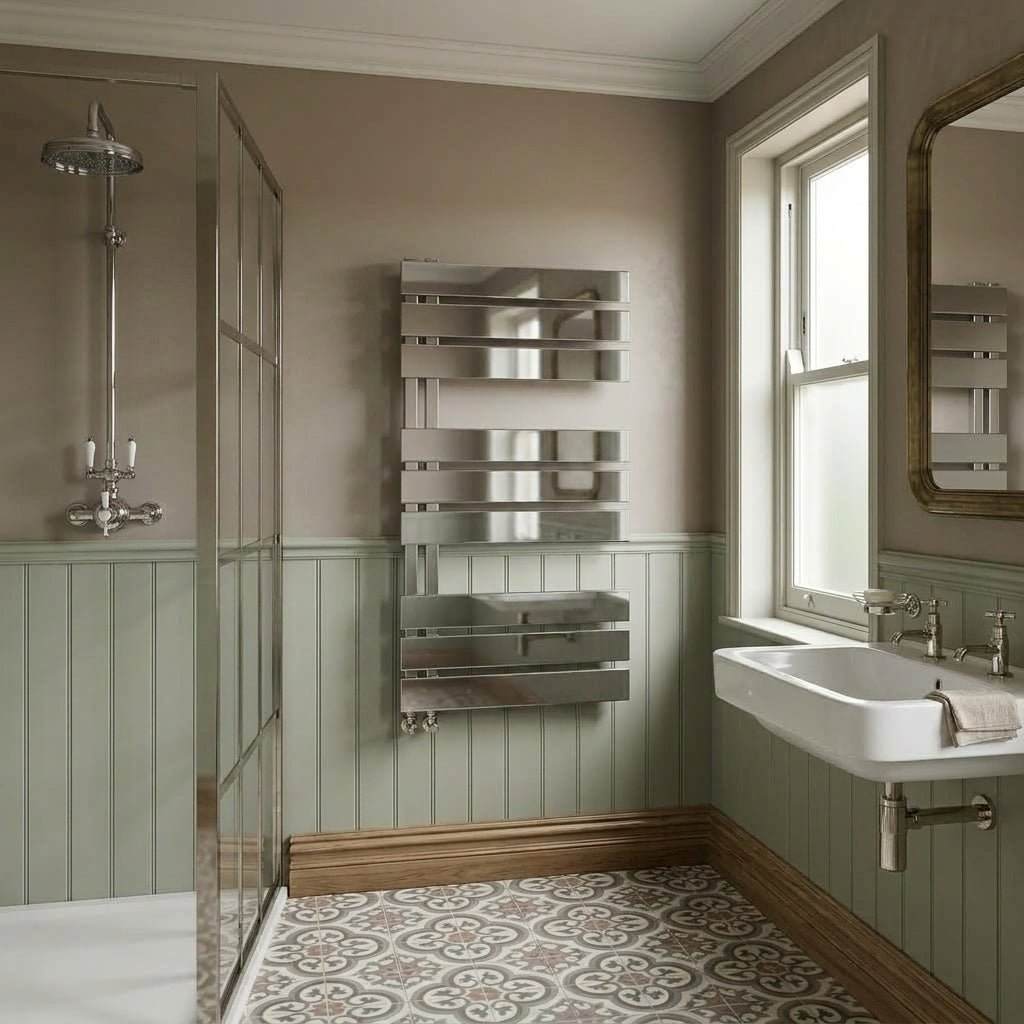 Reina Ricadi Tiered Polished Stainless Steel Bathroom Radiator in 1140H x 500W