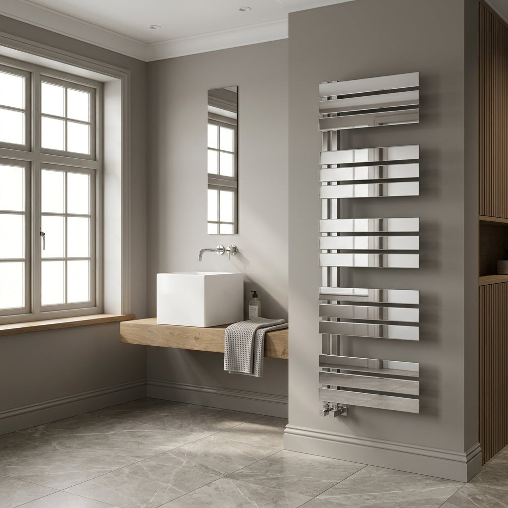 Reina Ricadi Tiered Polished Stainless Steel Bathroom Radiator in 1440H x 500W