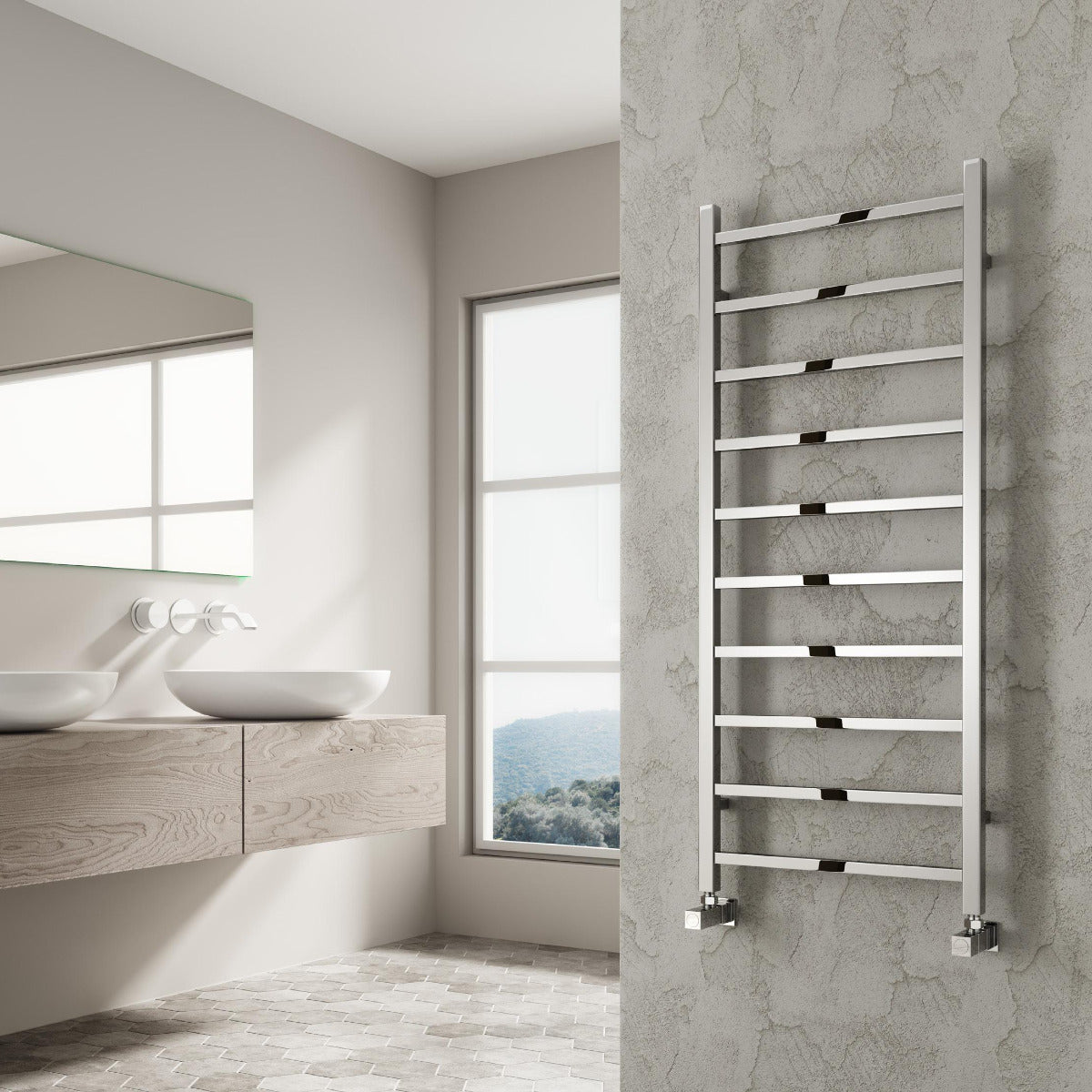 Reina Serena Square Tube Heated Steel Bathroom Towel Rail | 4 colours, 5 sizes