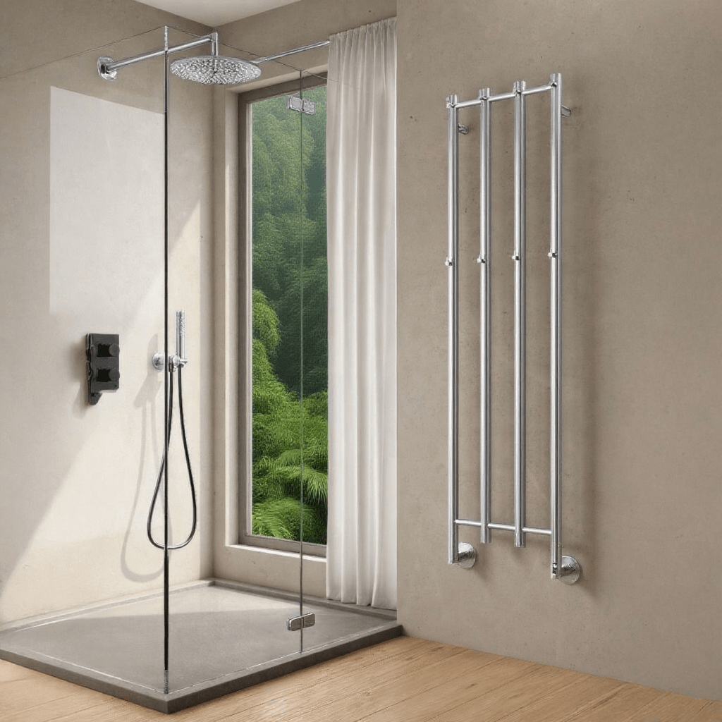 Reina Solara Electric Vertical Bar Steel Bathroom Radiator in Gun Metal