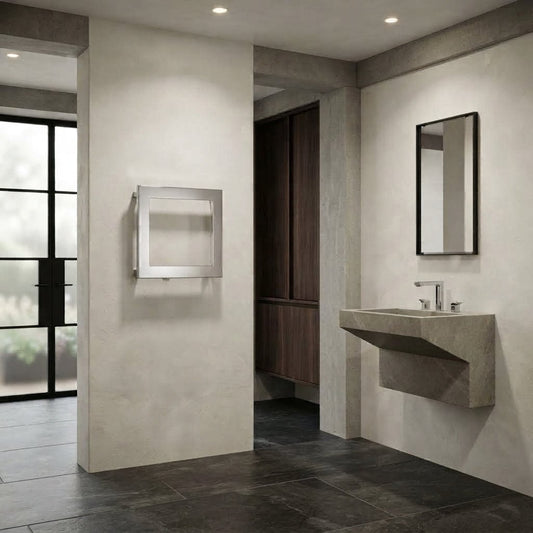 Reina Square Polished Stainless Steel Modern Radiator in Polished Steel