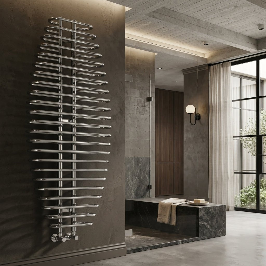 Reina Teano Chrome Steel Modern Bathroom Radiator in Chrome