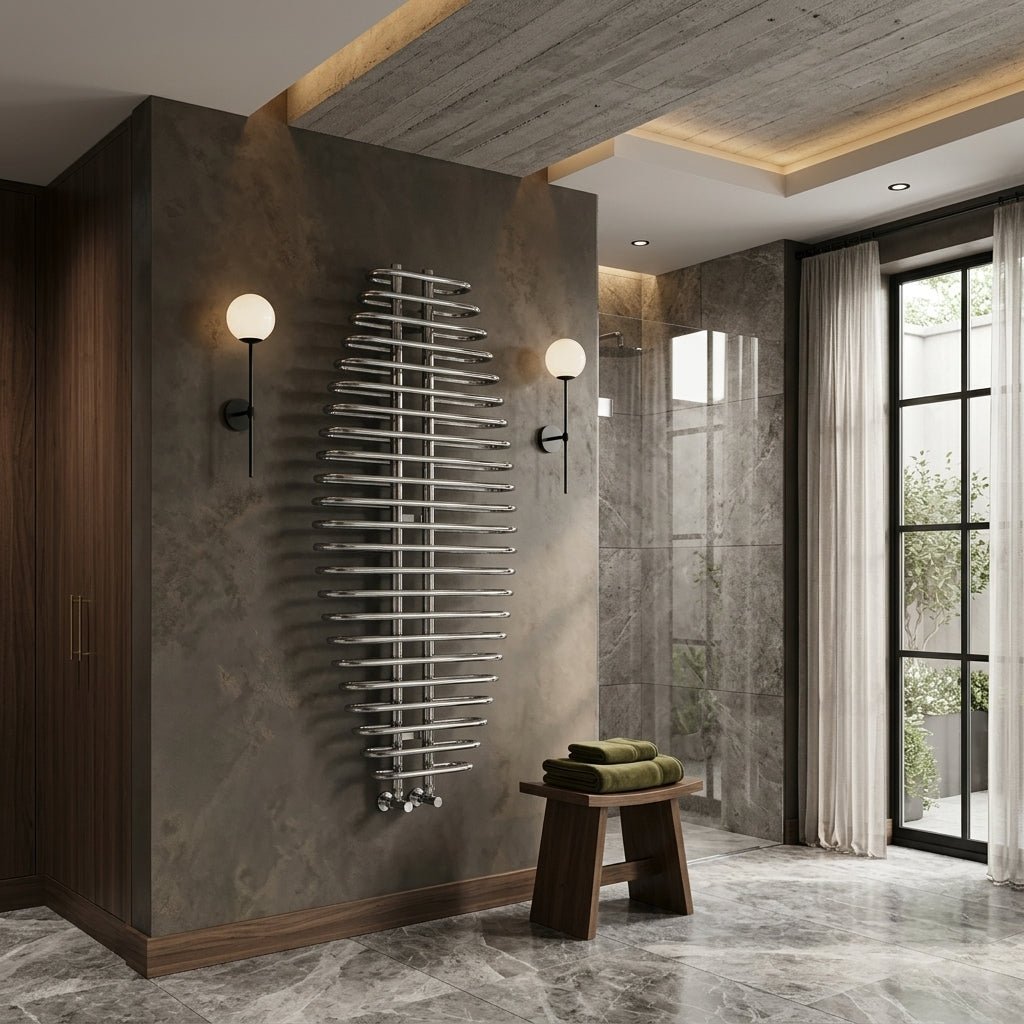 Reina Teano Chrome Steel Modern Bathroom Radiator in Chrome