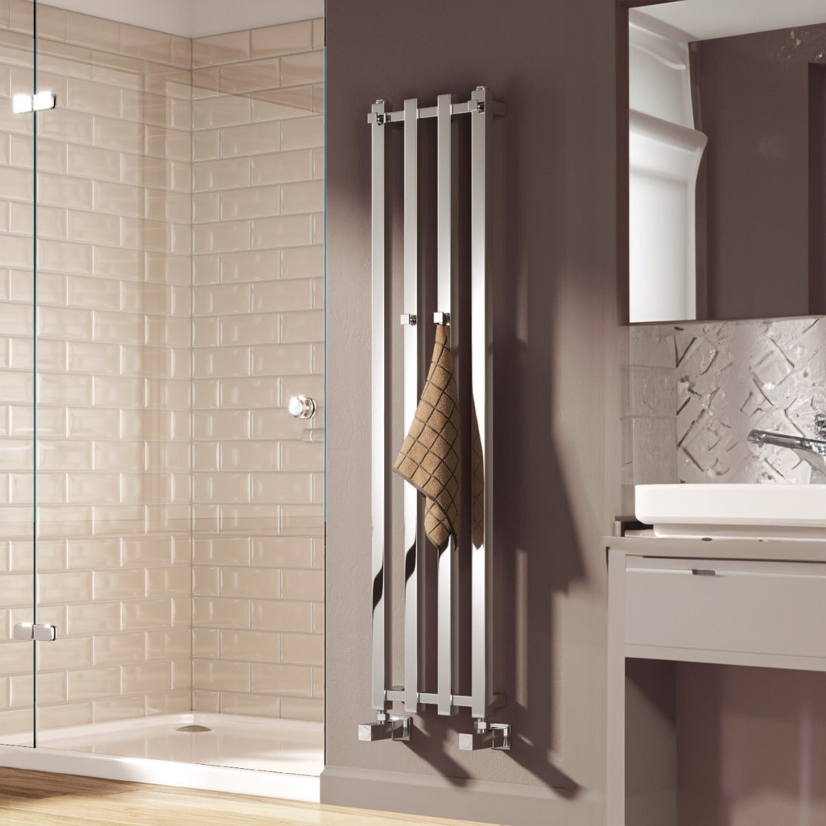 Reina Todi Vertical Bar Bathroom Radiator in 800H x 415W