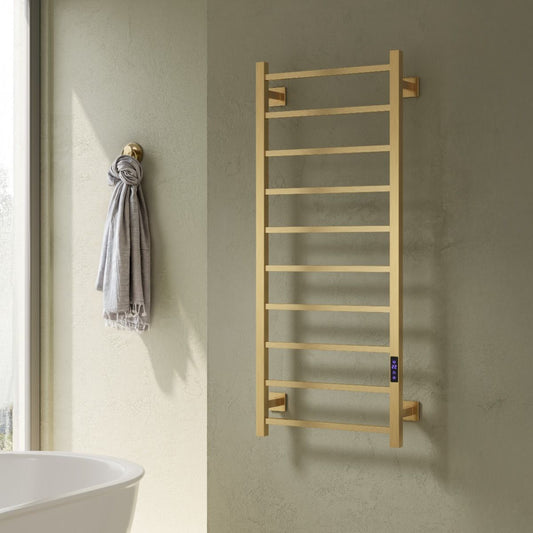 Reina Velino Brushed Brass Steel Dry Electric Bathroom Radiator in 800H x 500W