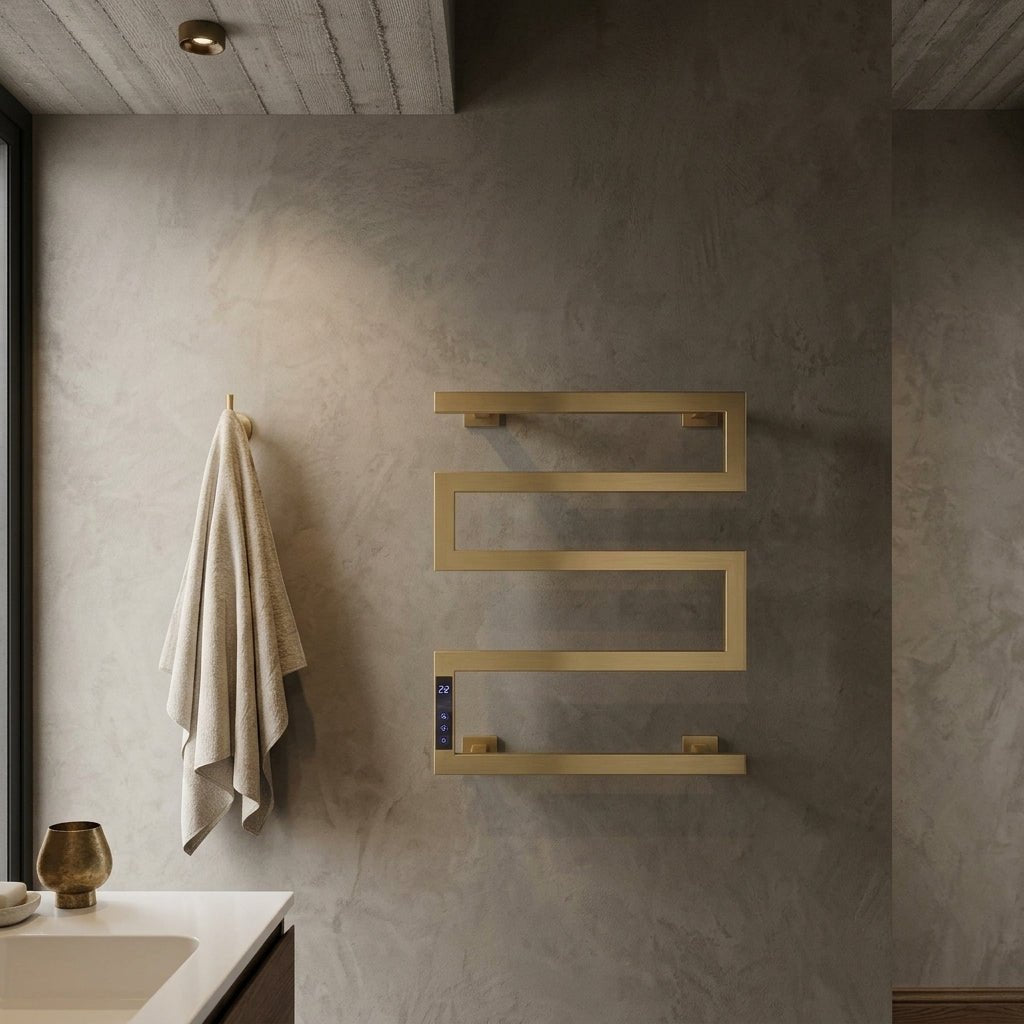 Reina Vispa Steel Brushed Brass Dry Electric Heated Towel Rail in Brushed Brass