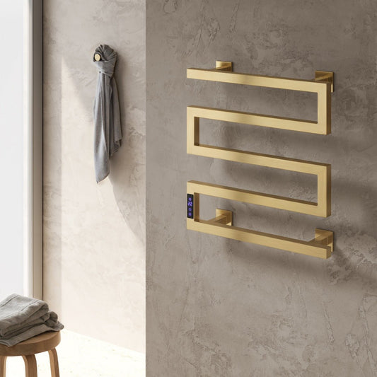 Reina Vispa Steel Brushed Brass Dry Electric Heated Towel Rail in Brushed Brass