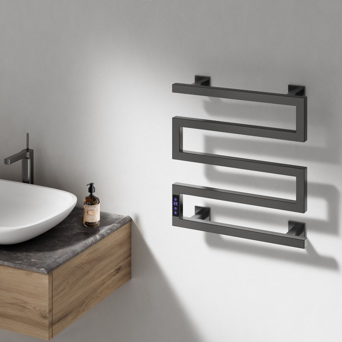 Reina Vispa Steel Dry Electric Heated Towel Rail in Matt Black