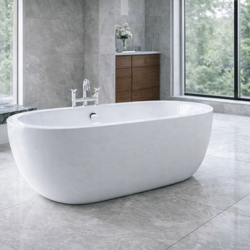 Royce Morgan Bolton Freestanding Bath Tub Wide Modern Soaking Design in L1805 x W860 x H600mm