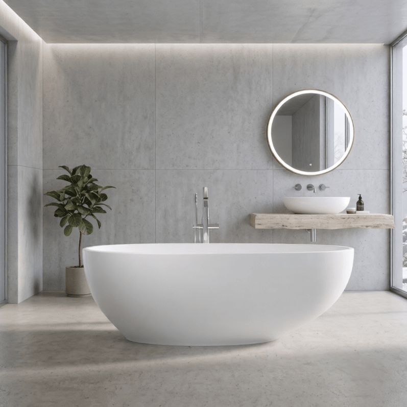 Royce Morgan Mississippi Freestanding Bath Tub Deep Oval Design in L1600 x W800 x H540mm