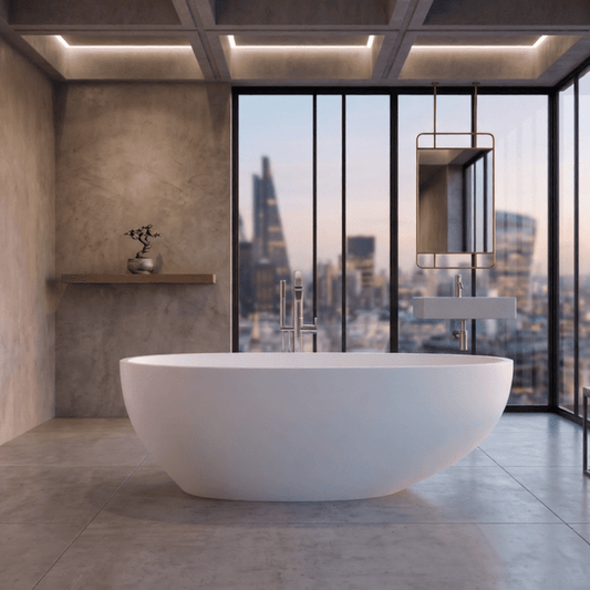 Royce Morgan Mississippi Freestanding Bath Tub Deep Oval Design in L1600 x W800 x H540mm
