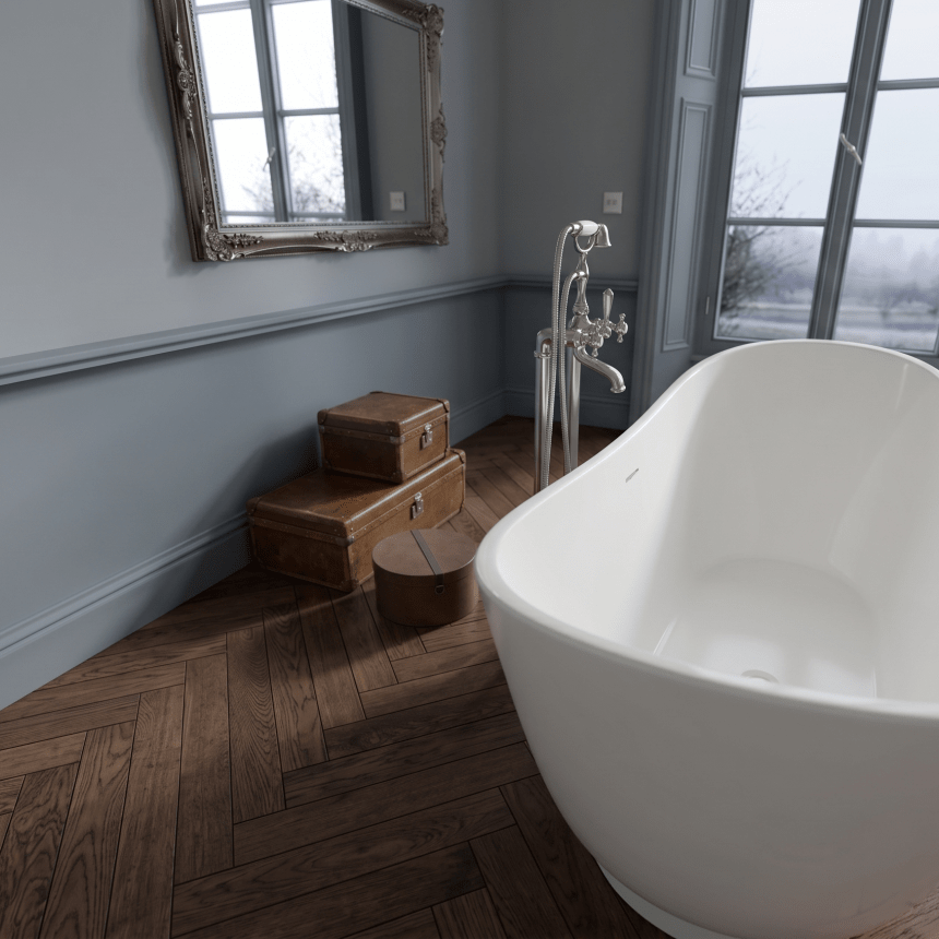 Royce Morgan Quartz Freestanding Bath Tub Modern Tapered Base Design in L1760 x W680 x H670mm