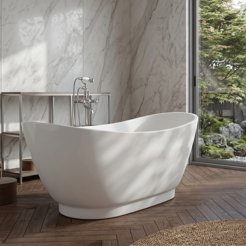 Royce Morgan Quartz Freestanding Bath Tub Modern Tapered Base Design in L1760 x W680 x H670mm