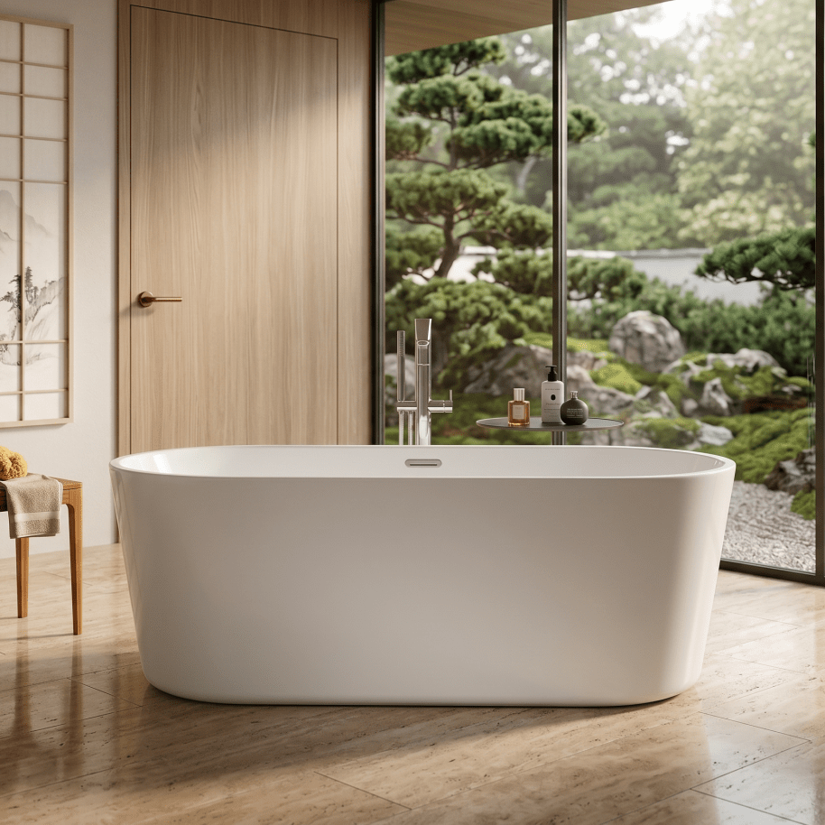Royce Morgan Ruby Freestanding Bath Tub Modern Straight - Edge Design in L1580 x W740 x H550mm