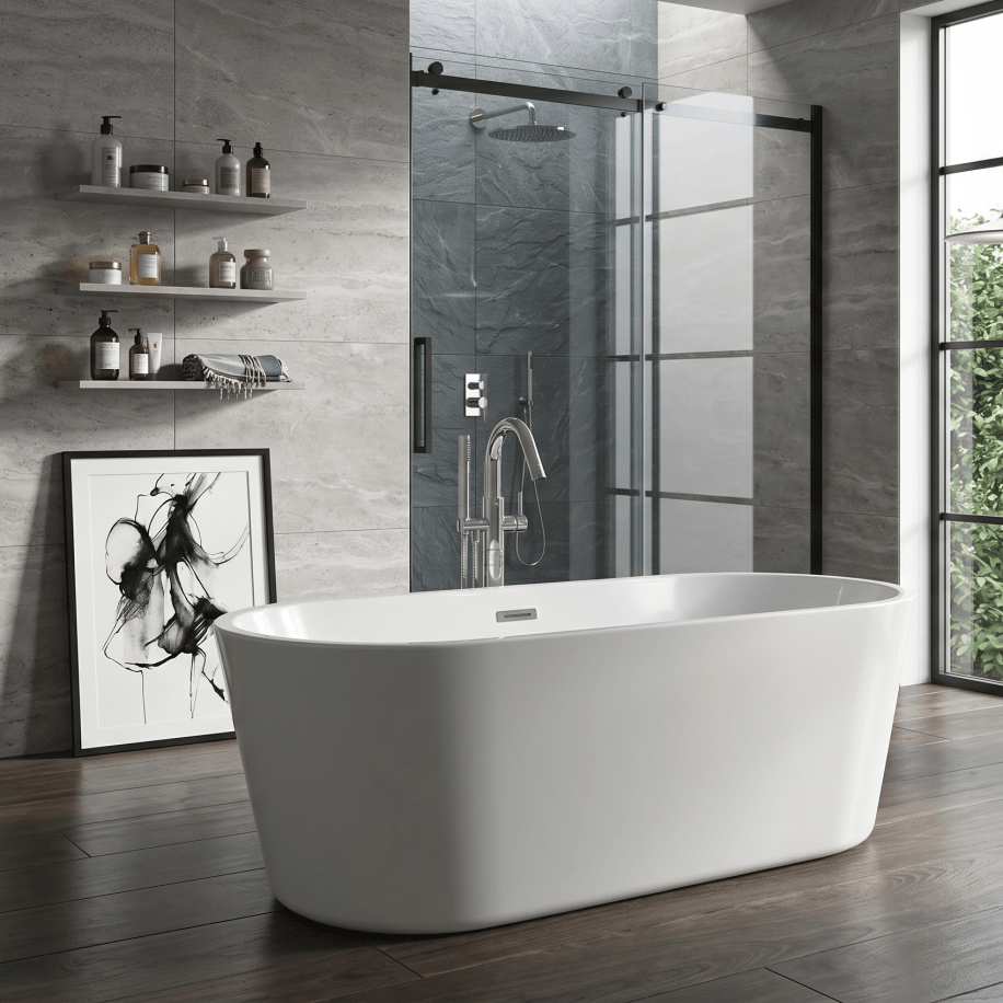 Royce Morgan Ruby Freestanding Bath Tub Modern Straight - Edge Design in L1580 x W740 x H550mm