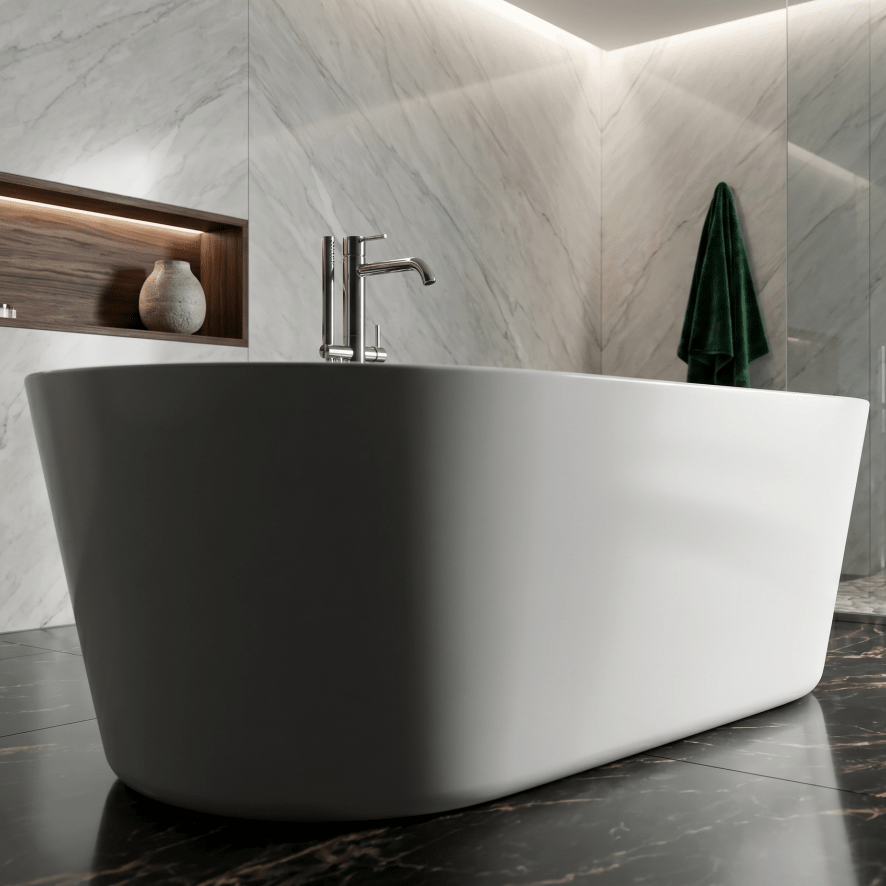 Royce Morgan Ruby Freestanding Bath Tub Modern Straight - Edge Design in L1580 x W740 x H550mm