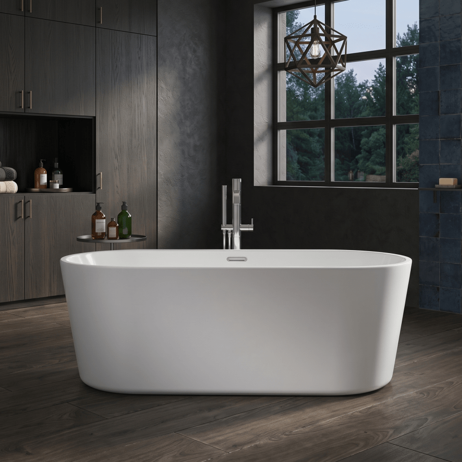 Royce Morgan Ruby Freestanding Bath Tub Modern Straight - Edge Design in L1580 x W740 x H550mm
