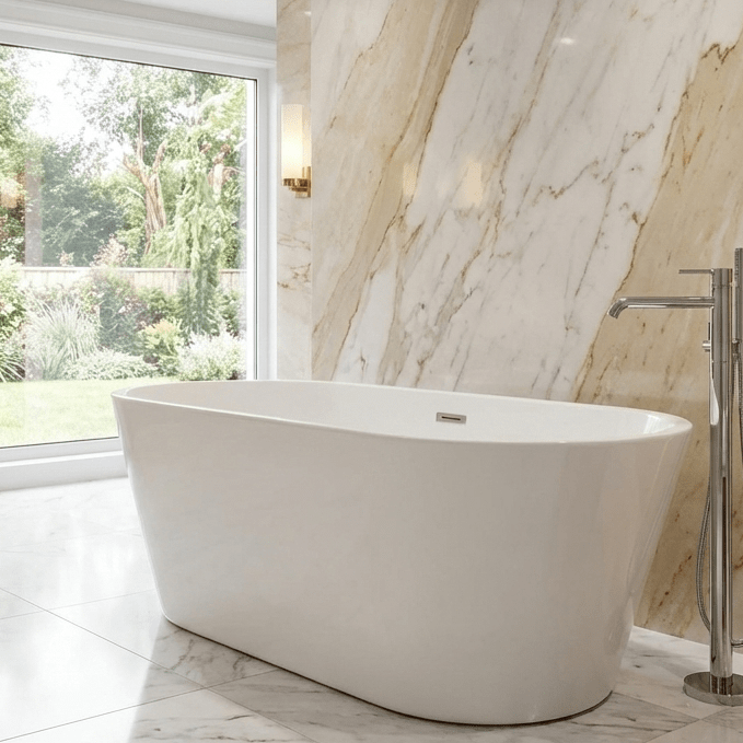 Royce Morgan Sapphire Freestanding Bath Tub Contemporary Straight - Edge Design in L1650 x W755 x H610mm