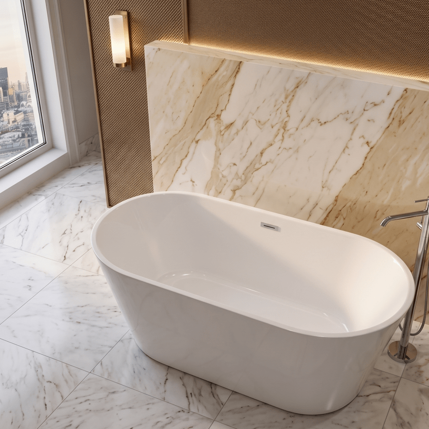 Royce Morgan Sapphire Freestanding Bath Tub Contemporary Straight - Edge Design in L1650 x W755 x H610mm