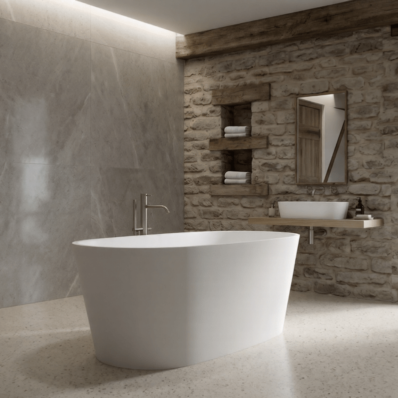 Royce Morgan Tigris Freestanding Bath Tub Modern Curved Design in L1580 x W700 x H660mm