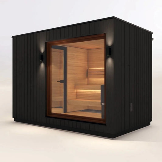 Saunum AirCube Double Ready Made Nordic Outdoor Sauna 5 Seater with Changing Room in