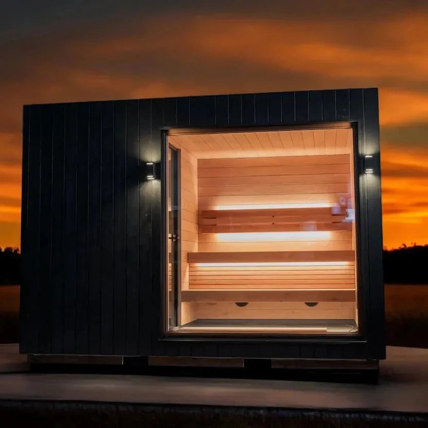 Saunum AirCube Double Ready Made Nordic Outdoor Sauna 5 Seater with Changing Room in