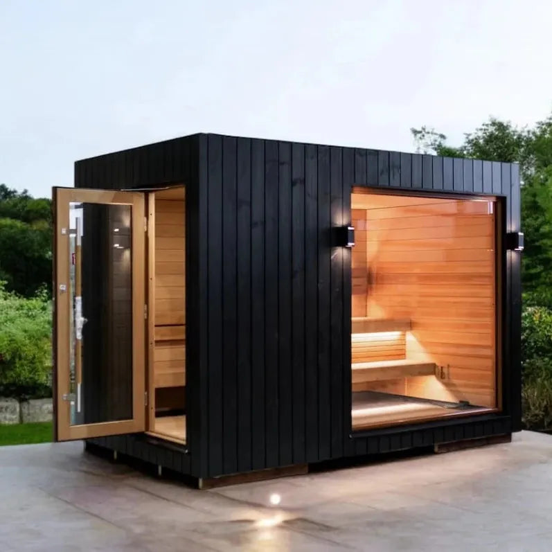 Saunum AirCube Double Ready Made Nordic Outdoor Sauna 5 Seater with Changing Room in
