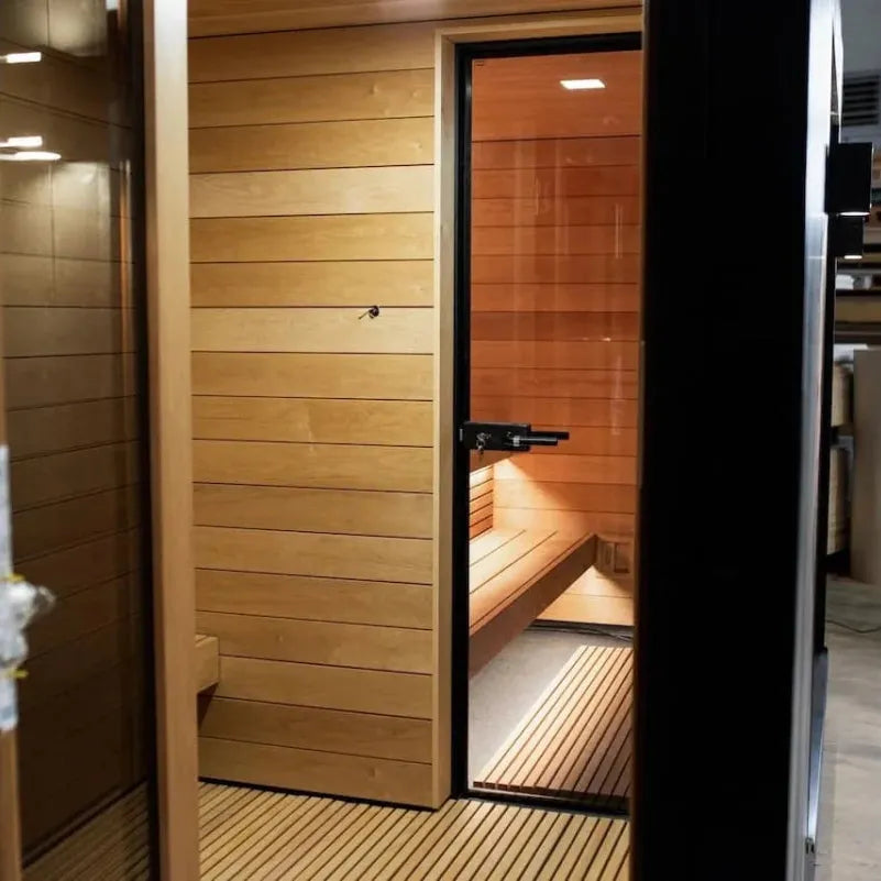 Saunum AirCube Double Ready Made Nordic Outdoor Sauna 5 Seater with Changing Room in