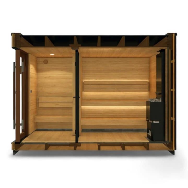 Saunum AirCube Double Ready Made Nordic Outdoor Sauna 5 Seater with Changing Room in