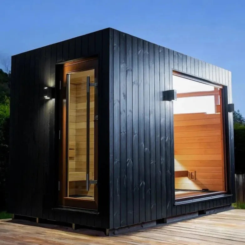 Saunum AirCube Double Ready Made Nordic Outdoor Sauna 5 Seater with Changing Room in