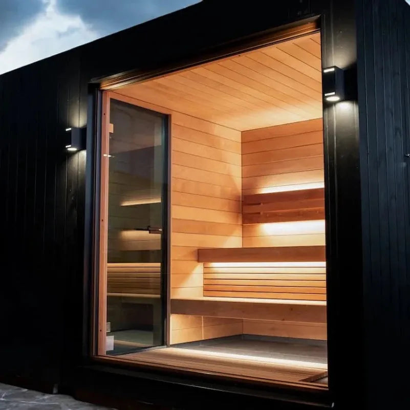 Saunum AirCube Double Ready Made Nordic Outdoor Sauna 5 Seater with Changing Room in