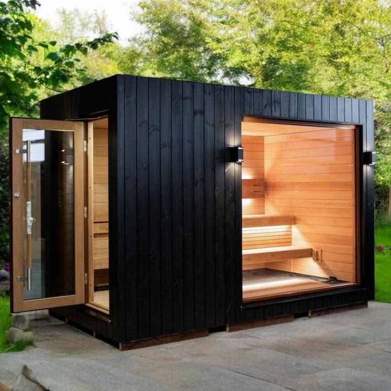 Saunum AirCube Double Ready Made Nordic Outdoor Sauna 5 Seater with Changing Room in