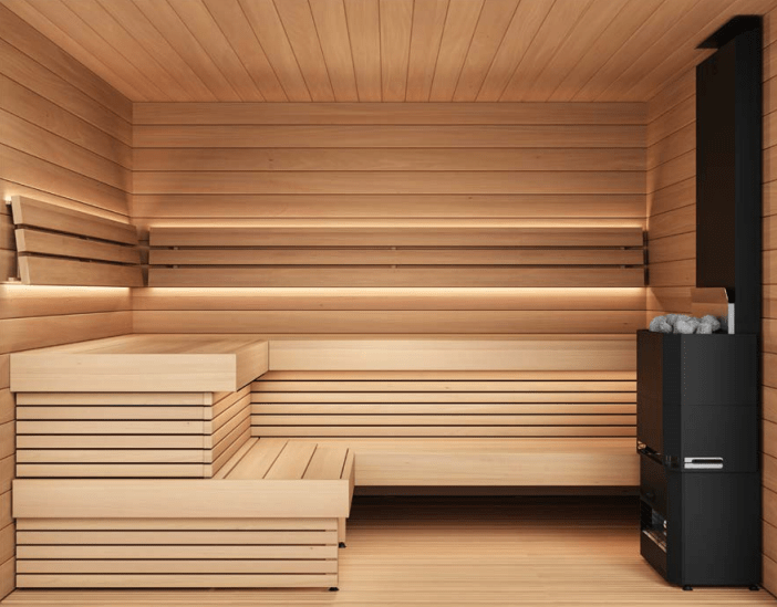 Saunum AirCube Double Ready Made Nordic Outdoor Sauna 5 Seater with Changing Room in